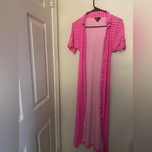 Pink and white Striped Midi shirtdress